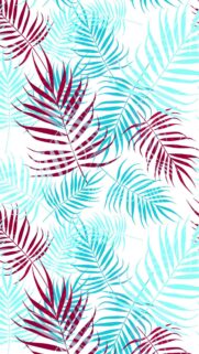 Abstract Tropical Palm Leaf Pattern Wallpaper in Red and Cyan