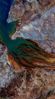 Satellite View of Earth River Delta and Rugged Terrain High Quality Phone Wallpaper