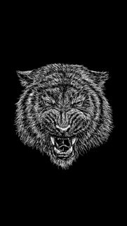 Aggressive Tiger Head Sketch Minimalist Black and White Mobile Wallpaper