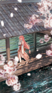 Yae Miko Walking on Traditional Wooden Bridge Anime Mobile Wallpaper