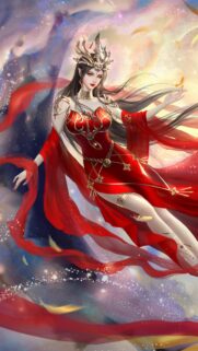 Ethereal Red Goddess Anime Fantasy Mobile Wallpaper