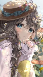 Beautiful Anime Girl with Straw Hat and Sparkling Blue Eyes Aesthetic Wallpaper