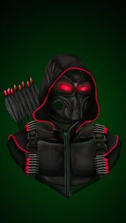 Neon Archer Tactical Hooded Warrior Mobile Wallpaper in Dark Green and Red