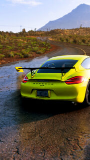 Bright Yellow Porsche Cayman GT4 Racing Wallpaper for Mobile