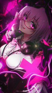 Anime Girl with Headphones Neon Pink Aesthetic 4K Mobile Wallpaper