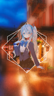 Beautiful Anime Girl in a Cozy European Street Setting Mobile Wallpaper