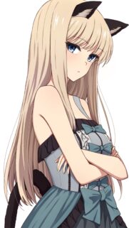 Anime Cat Girl with Long Blonde Hair and Blue Eyes Wallpaper for Mobile