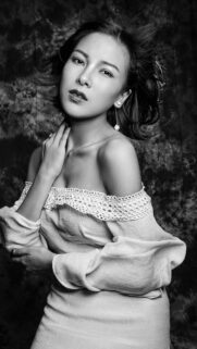 Stunning Black and White Portrait of a Beautiful Asian Woman Elegant Mobile Wallpaper