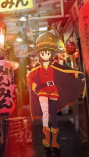Megumin Konosuba Anime Wallpaper in Tokyo Street Setting High Quality