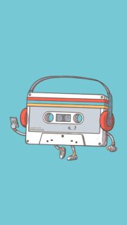 Retro Cassette Tape Character with Headphones Mobile Wallpaper