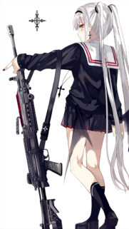 Anime Girl with Silver Hair and Tactical Rifle Mobile Wallpaper High Resolution