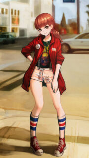 Anime Girl in Red Jacket Street Style Digital Art Wallpaper for Mobile