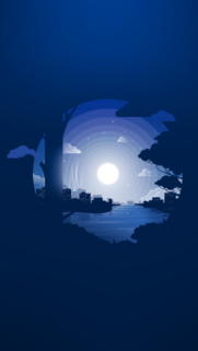 Minimalist Blue Cityscape Moonlit Night Phone Wallpaper