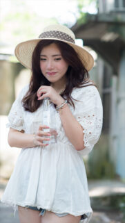 Beautiful Young Woman in Straw Hat and White Summer Dress Wallpaper