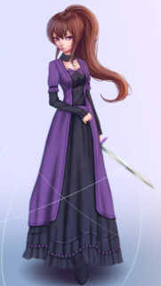 Beautiful Anime Girl With Sword in Purple Victorian Gown Wallpaper for Mobile