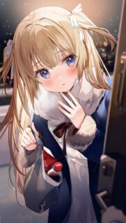 Cute Anime Girl with Blonde Hair and Winter Outfit Wallpaper for Mobile