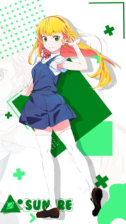 Cute Anime Girl with Blonde Hair and School Uniform Green Aesthetic Wallpaper