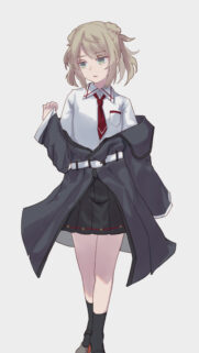 Anime Girl in Stylish School Uniform and Oversized Coat High Resolution Mobile Wallpaper