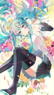 Hatsune Miku Vibrant Floral Anime Aesthetic Wallpaper for Mobile