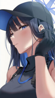 Anime Girl with Blue Hair and Tactical Cap Wallpaper High Definition