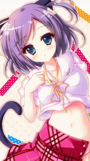 Cute Anime Girl with Purple Hair and Cat Ears Mobile Wallpaper