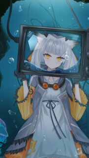 Anime Girl Underwater with Vintage Television Screen Aesthetic 4K Wallpaper