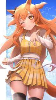 Cute Anime Girl with Orange Hair and Yellow Plaid Outfit Wallpaper