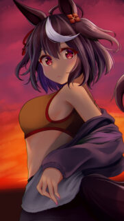 Anime Girl with Horse Ears at Sunset Aesthetic High Quality Mobile Wallpaper
