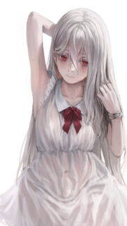 Anime Girl with Silver Hair and Red Eyes Aesthetic Wallpaper for Mobile