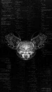 Cyberpunk Mechanical Skull Aesthetic Wallpaper with Source Code Background