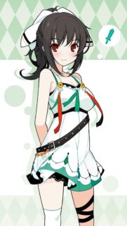 Cute Anime Girl in White Dress and Green Accents Phone Wallpaper
