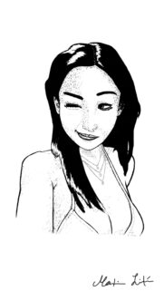 Minimalist Black and White Winking Woman Line Art Illustration Mobile Wallpaper