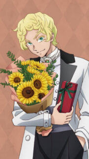 Anime Boy with Sunflowers and Gift Premium Mobile Wallpaper