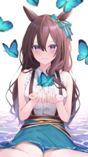 Anime Girl with Blue Butterflies Aesthetic Wallpaper for Mobile