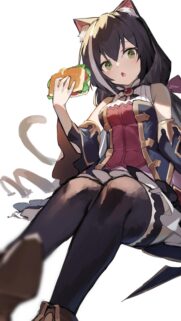 Cute Anime Cat Girl Eating Sandwich Wallpaper for Mobile
