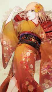 Stunning Anime Girl in Traditional Japanese Kimono with Red Umbrella Wallpaper