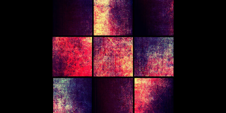 Minimalist Abstract Grid Wallpaper with Grunge Texture and Deep Red Tones