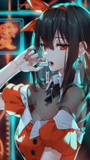 Stunning Anime Girl Drinking Potion Neon Aesthetics Wallpaper