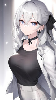 Stunning Anime Girl with Silver Hair and Cross Accessories Mobile Wallpaper