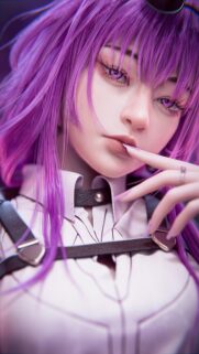 Stunning Anime Girl with Vibrant Purple Hair and Glowing Eyes 4K Wallpaper