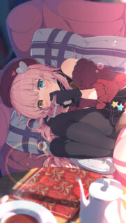 Cute Anime Girl Drinking Tea Cozy Bedroom Aesthetic Phone Wallpaper