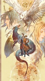 Fantasy Anime Illustration Featuring Mythical Beasts and Warriors Mobile Wallpaper