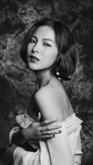 Stunning Black and White Portrait of a Beautiful Asian Woman Wallpaper