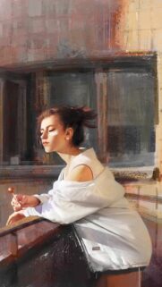 Dreamy Digital Painting of a Young Woman with Lollipop Mobile Wallpaper