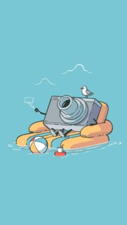 Cute Camera Character Relaxing on a Pool Float Summer Vacation Wallpaper