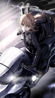 Anime Girl Saber Alter Riding Futuristic Motorcycle Wallpaper