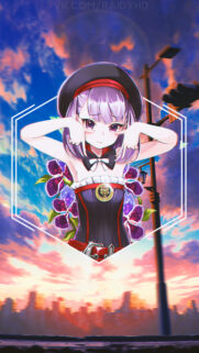 Cute Anime Girl with Purple Hair and Floral Aesthetic Wallpaper