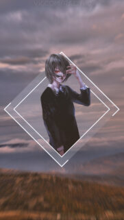 Anime Girl with Red Eyes in Geometric Frame Aesthetic Wallpaper for Mobile