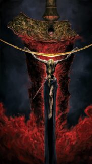 Dark Fantasy Fallen Angel Wallpaper with Eldritch Sword Aesthetic