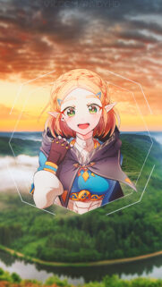 Princess Zelda Anime Style Mobile Wallpaper with Beautiful Sunset Landscape